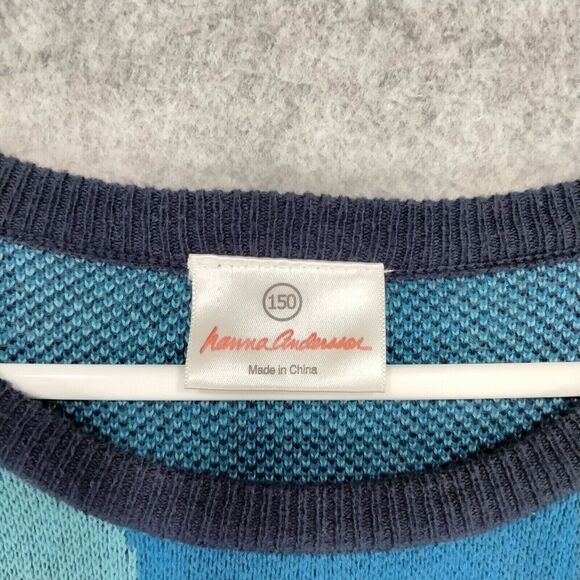 hanna andersson Sweater Dress Girls Size 12 150 Blue Polka Dot Lace Trim Ruffle - Picture 7 of 12